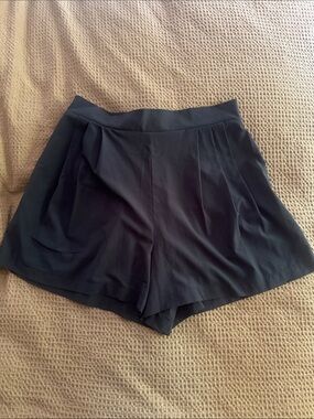 High-Rise Dark Grey Pleated Women's Shorts
